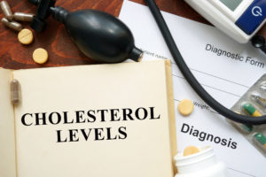 Cholesterol levels written on a book. Medical concept.