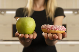 Dieting, Choice, Fruit, Donut, Women