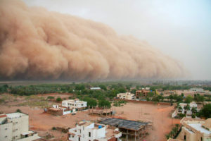 A haboob approaching the outskirts of Khartoum, Sudan. A haboob is a type of intense dust storm carried on wind that occur regularly in Sudan. Khartoum is the capital and largest city of Sudan, located at the confluence of the White Nile, flowing north from Lake Victoria in Uganda, and the Blue Nile, flowing west from Ethiopia. Khartoum is composed of 3 cities: Khartoum proper, Khartoum North and Omdurman.