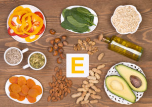Various food containing vitamin E, top view
