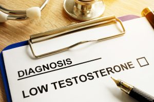 Diagnosis Low testosterone and pen on a desk.