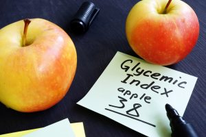 Glycemic index of apple on a piece of paper.