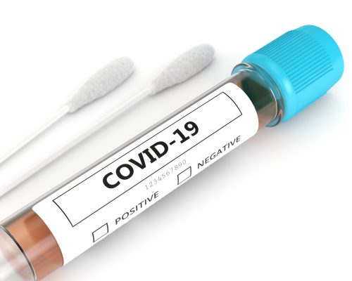 3d render of covid-19 nasal swab laboratory test over white