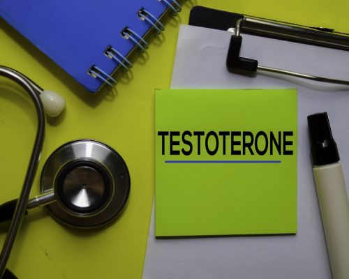 Testoterone on the sticky notes with Yellow background. Healthcare or Medical concept