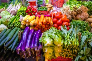 Fresh vegetables and fruits at local market in Sanya, Hainan province, China