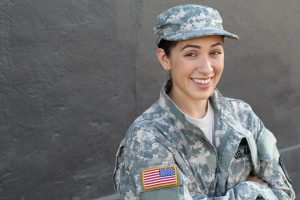 Happy healthy ethnic army female soldier.