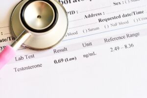 Abnormal low testosterone hormone test result with stethoscope